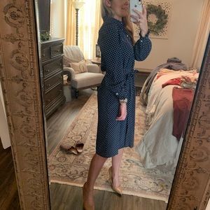 FRNCH Navy/White polka dot midi dress